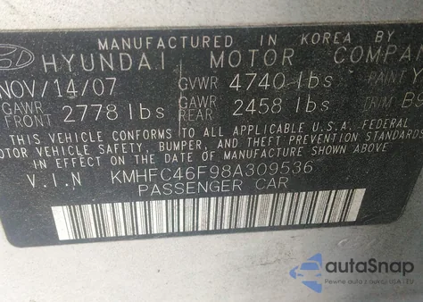 2008 Hyundai Azera Limited из США, поврежденный, VIN KMHFC46F98A309536